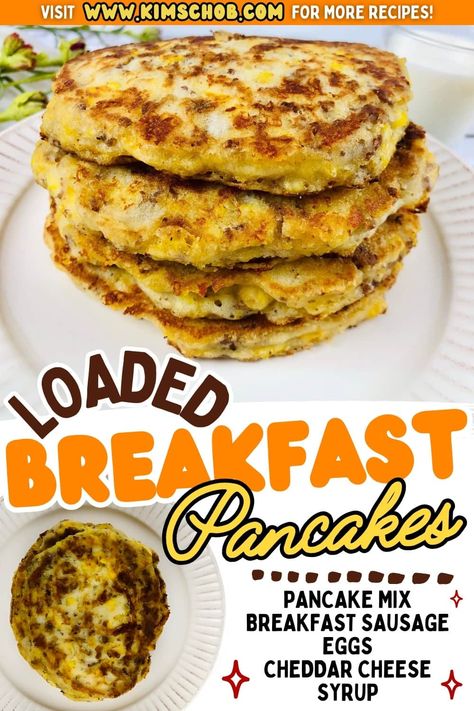 These loaded pancakes are stuffed full of sausage, eggs, and cheese. So every bite is a savory pancake with a hint of sweetness. Stuffed Pancakes Bacon And Eggs, Loaded Pancakes, Pancakes Bacon And Eggs, Savoury Pancake Recipe, Stuffed Pancakes, Pancakes Bacon, Crispy Pancakes, Slow Cooker Oatmeal, Eggs And Cheese