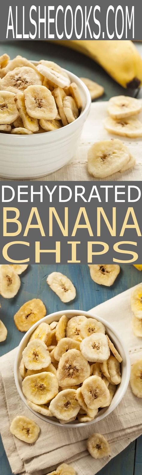 Homemade Banana Chips | Dehyrator or Oven | All She Cooks Baked Banana Chips, Dehydrated Banana Chips, Dehydrator Recipes Fruit, Homemade Banana Chips, Dehydrated Bananas, Dehydrated Fruit, Healthy Snack Options, Banana Chips, Ripe Bananas