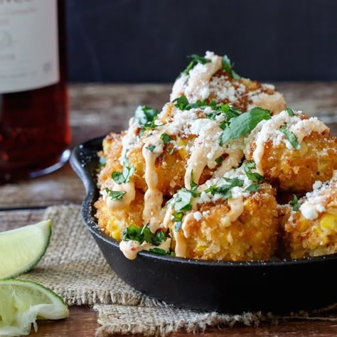 A fun and creative tapas recipe for Mexican Street Corn Croquettes. All the flavor of Elotes (Mexican Street Corn) in bite-size form! Corn Croquettes, Resep Vegan, Tapas Recipes, Mexican Street Corn, Street Corn, Mexican Street, Croquettes, Small Bites, Nom Nom Nom