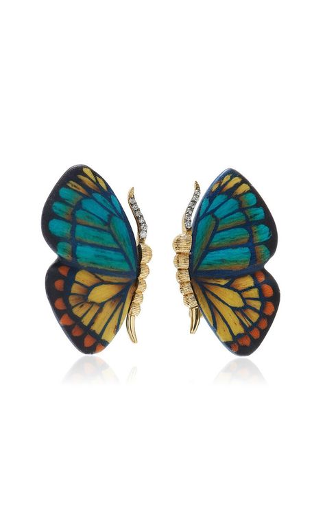 Silvia Furmanovich, Mini Butterfly, Jules Smith, Salvaged Wood, Marquetry, Precious Gems, Wood Earrings, Pierced Ears, Moda Operandi