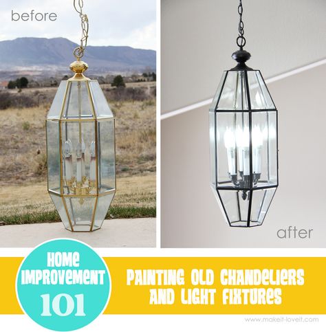 Don't throw away old brass chandeliers or light fixtures......PAINT them!   www.makeit-loveit.com Painting Light Fixtures, Chandelier Makeover, Old Chandelier, Foyer Lighting Fixtures, Brass Light Fixture, Young House Love, Paris Grey, Old Lights, Foyer Lighting