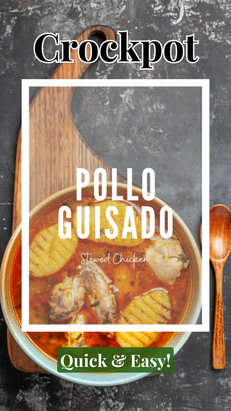 Our simple Stewed Chicken (Pollo Guisado) recipe from our Crockpot Latin Recipes ebook! Perfect for a dump-and-go crockpot meal, this flavorful dish brings comforting, traditional flavors with the ease of slow cooking. Ideal for easy dinner recipes and healthy crockpot meals, this dish makes meal prep effortless while delivering a rich and satisfying experience with minimal effort and enjoy every bite! #crockpot #slowcooker #dinneridea #easyrecipe Pollo Guisado Slow Cooker, Latin Crockpot Recipes, Pollo Guisado Recipe, Healthy Crockpot Meals, Guisado Recipe, Chicken Pollo, Stewed Chicken, Recipe For Fall, Crockpot Meal