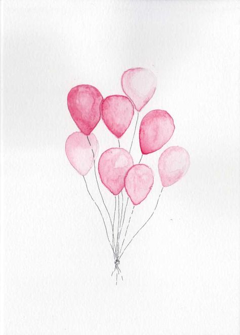 Pink Balloon Tattoo, Ballon Watercolor, Ballon Drawing, Runway Background, Balloons Drawing, How To Draw Balloons, Logo Design Event, Baby Girl Watercolor, Balloon Drawing