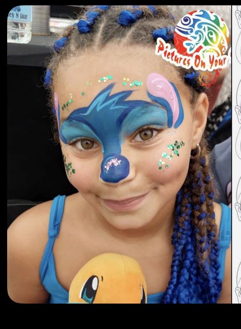 Coco Melon Face Paint, Easter Egg Makeup, Disney Face Painting Ideas, Stitch Face Paint Easy, Lilo And Stitch Face Painting, Barbie Face Painting Ideas, Tropical Face Paint, Trolls Face Paint, Line Buster Face Paint