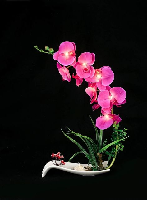 Flower Bonsai, Artificial Orchids, Pot Lights, Orchid Arrangements, Nothing But Flowers, 3d Flowers, Arte Floral, Orchid Flower, Artificial Plants