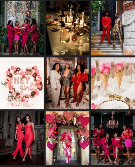 Galentine's Day and Valentine's Day inspiration featuring black women Black Galentines Party Ideas Girls Night, Galentines Party Black Women, Galentine’s Day Girls Night, Galentines Party Aesthetic Pictures, Galentine Party Cocktail, Feminine Quotes, Feminine Decor, Vibe Tribe, Galentines Party