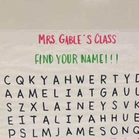 Stephanie Gable on Instagram: "If your school does an open house, this is a perfect activity!  I created a word search of my classes names and they had to find their name when they came in for open house!   I created it first on my computer, then projected and traced it!  This could also be a fun first day of school activity!  I got this idea from @the.stemtastic.teacher !  Do you have open house?!  #teacher #teachersfollowteachers #teachers #teachersofinstagram #teachersofig #teachersofinsta #teacherspayteachers #teacherlife #teachertribe #firstgrade #firstgradeteacher #firstgradeclassroom #iteach #teacherhumor #teacherresources #igteachers #instagramteachers #primaryteacher #classroom #classroomtips #classroomideas #teacherreels #backtoschool #bts #firstdayofschool #teachertips" Second Grade Open House, Open House 2nd Grade, Fun Open House Ideas For Teachers, Preschool Open House Activities, Open House For Elementary School, Open House 1st Grade, Open House Activities For Students, Back To School Open House Ideas, First Grade Open House Ideas