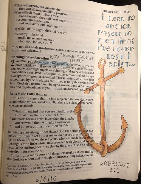 Hebrews 2:1 Bible Journaling Hebrews 2, Hebrews 1, Jesus Aesthetic, Faith Art Journaling, Inspire Bible, Journal Bible, Hebrews 11, Creative Journaling, Inspire Bible Journaling