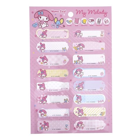 Licensed Brands | Ellon Gift Products Ltd. - My Melody Name Sticker My Melody Name Label, My Melody Name Tag Template, My Melody Subject Label, Name Plate Design For School, My Melody Name Tag, Name Labels Aesthetic Printable, Name Sticker Design, Melody Name, Name Stickers For School