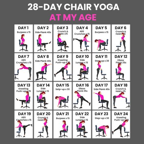 LazyFit Lazyfit Workout, Chair Yoga Free Printable, Chair Excercises Workouts, Chair Yoga Challenge, Beginner Home Workout, Chair Yoga For Seniors, Ab Crunch, Workouts At Home, Living Better