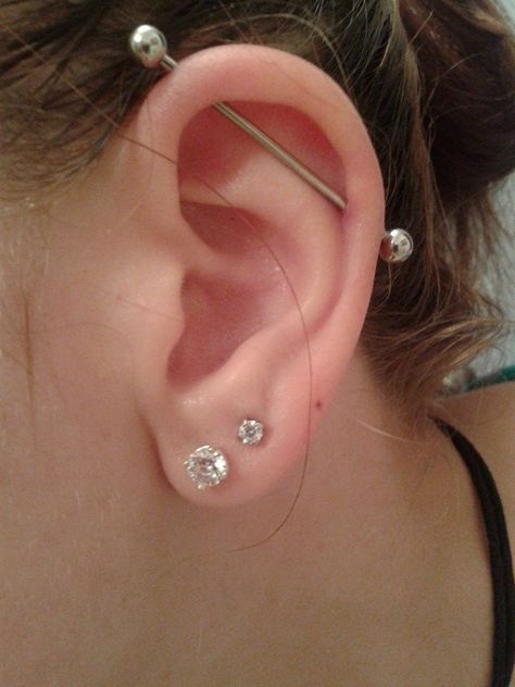 My industrial piercing! 6.2.14! :) Industrial Piercing Aesthetic, Earring Aesthetic, Piercing Aesthetic, Earrings Aesthetic, Industrial Piercing, Piercings, Diamond Earrings, Crystals, Clothes