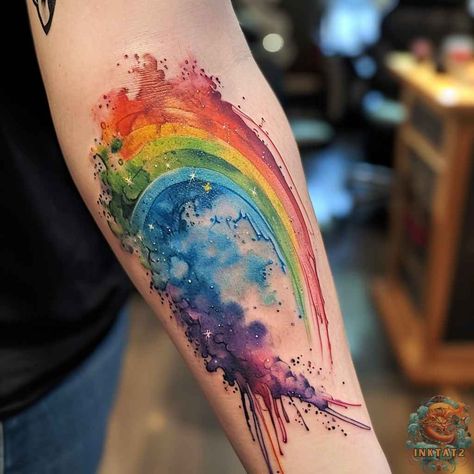 Rainbow Tattoo Watercolor, Rainbow Wave Tattoo, Ally Tattoo Lgbtq, Double Rainbow Tattoo, Abstract Rainbow Tattoo, Love Is Love Tattoo Pride, Mini Rainbow Tattoo, Black And White Rainbow Tattoo, Rainbow Tattoos Pride