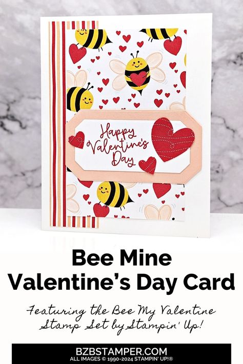 Dive into the world of handmade Valentine's Day cards with our Bee My Valentine Bundle. This guide offers step-by-step instructions for creating a unique, buzzing-themed card that's perfect for your special someone. Follow our tips to mix colors and patterns for a heartfelt creation. Don't miss out – start crafting your love-filled card today! Bee My Valentine Craft, Bee Mine Stampin Up Cards, Handmade Valentine Cards, Bee My Valentine, Paper Valentines, Easy Greeting Cards, Bee Mine Valentine, 2024 Ideas, Valentine Cards Handmade