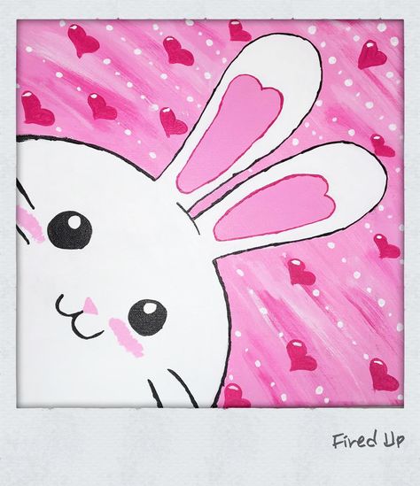 Who doesn't love a cute Valentine's Day bunny canvas painting?? Bunny Canvas Painting, Bunny Canvas, Canvas Art Ideas, Valentines Day Drawing, Easter Canvas, Easter Paintings, Bunny Painting, Cute Canvas Paintings, Canvas Drawings