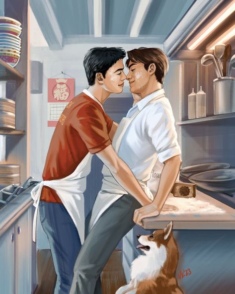 Venessa Vida Kelley on Twitter: "So honored to have been commissioned by the kind and generous @SherLeeAuthor to create preorder artwork for their upcoming queer YA romance, FAKE DATES & MOONCAKES! Here are Dylan and Theo (and Clover) getting their bake on in the kitchen! 🥮 Pre-order links in thread! https://t.co/ybAQb0M9NM" / Twitter Fake Dates And Mooncakes, Ya Romance, Art Top, Books Aesthetic, Moon Cake, Couple Drawings, Reading Journal, Art Drawing, Pre Order