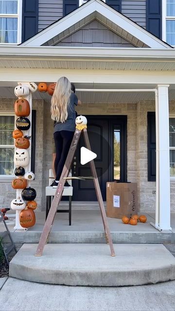 Pvc Pumpkin, Pumpkin Porch Decorations, Pumpkin Arch, Fall Pumpkins Painting, Macy Blackwell, Light Up Pumpkins, Porch Pumpkins, Pumpkin Garland, Spooky Trees