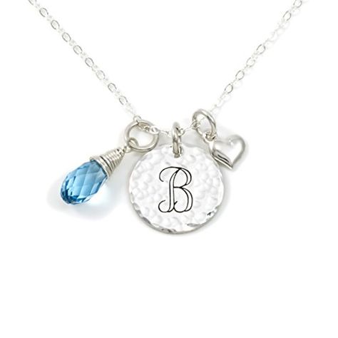 AJ's Collection Keep It Simple- Personalized Sterling Silver Initial Monogram and Heart Charm Necklace with Swarovski Birthstone Briolette. Chic Gifts for Her, Wife, Girlfriend, and more Relationship Necklaces, Mrs Necklace, Coordinates Jewelry, Heart Charm Necklace, Unique Pendant Necklace, Cheap Necklaces, Sterling Silver Initial, Initial Monogram, Necklace For Girlfriend