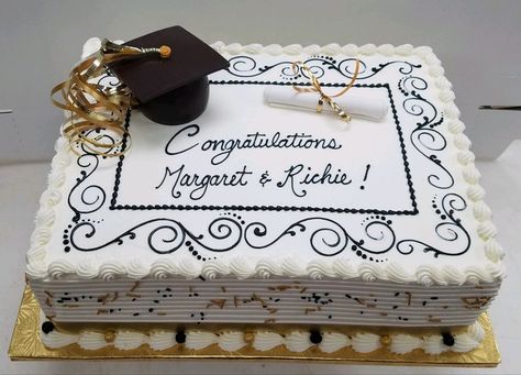 Elegant graduation cake with chocolate grad cap and fondant diploma, with some scroll work around top of cake Graduation Sheet Cakes, Graduation Cake Designs, College Grad Party, Graduation Party Cake, Cake Design Inspiration, Cake Decorating For Beginners, Graduation Party Planning, College Graduation Parties, Graduation Cookies