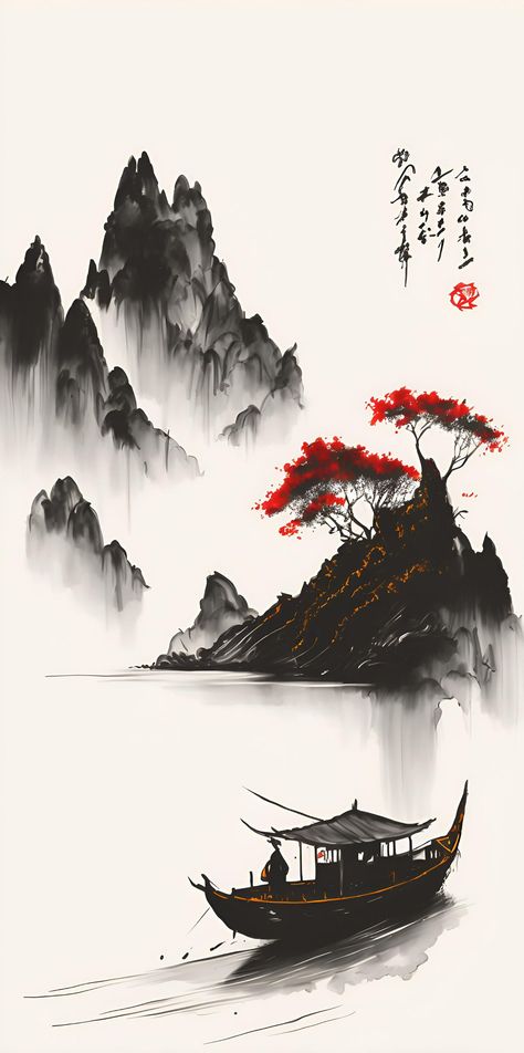 Embark on a journey through the timeless elegance of Chinese painting. Explore its rich history, symbolic motifs, and profound philosophical narratives. Chinese Painting Wallpaper, Chinese Mountain Painting, Taoist Art, Philosophical Art, Chinese Culture Art, Best Scenery, Sushi Board, Chinese Mountains, Japanese Wallpaper