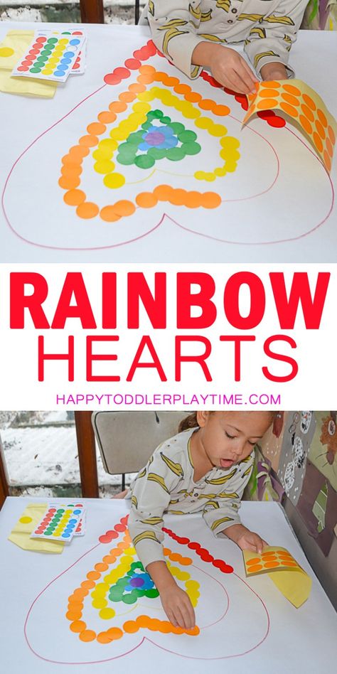 Sticker Activity, Rainbow Activities, Valentine's Day Crafts For Kids, Preschool Valentines, Valentine Activities, Fine Motor Skills Activities, Toddler Valentines, Rainbow Hearts, Rainbow Crafts