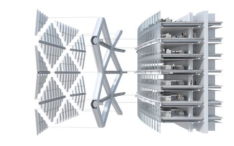 Gallery of Poly International Plaza / SOM - 24.  The exoskeleton structural system forms an outer thermal envelope around the office spaces, which are enclosed within a second glazed interior envelope. Drawing Patterns, Urban Habitat, Architectural Engineering, Real Estates Design, Architecture Awards, Structure Architecture, Architectural Drawing, Glass Facades, Architecture Presentation