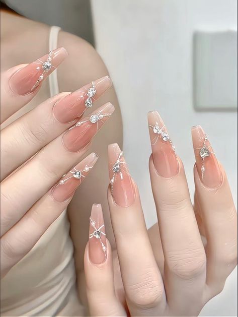 #aesthetic #nails Asian Nails, Hard Nails, Blush Nails, Nail Swag, Luxury Nails, Fancy Nails, Chic Nails, Gel Nail Art, Long Acrylic Nails