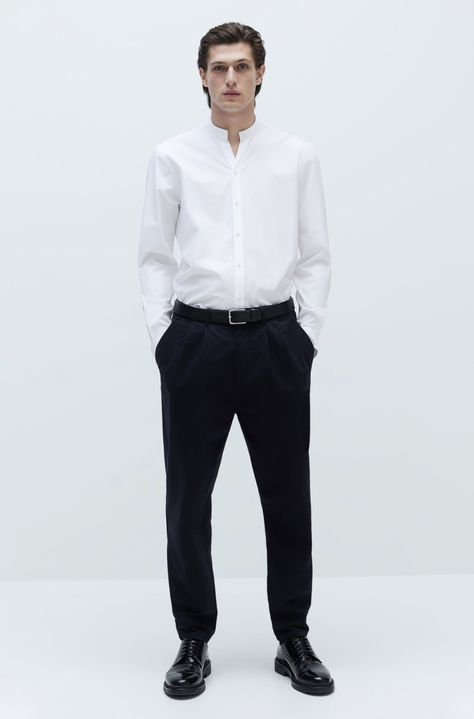 Mandarin Collar Shirt, Collar Shirt, Mandarin Collar, Zara, Long Sleeves, Collar, Pants, White, Black