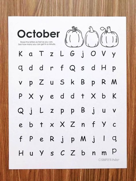 Free letter naming fluency practice pages from Simply Kinder. (September edition). Letter Naming Fluency Activities, Letter Fluency, Letter Sound Fluency, Letter Naming Fluency, Letter Recognition Kindergarten, Nonsense Words Fluency, Reading Intervention Activities, Fluency Activities, Alphabet Worksheets Kindergarten