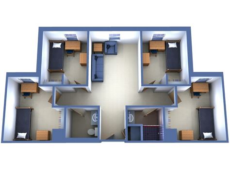 Floor plan Indian River Towers at FAU...single room suite College Dorm Room Layout, Dorm Planning, Single Dorm Room, Preppy Dorm Room Decor, Dorm Layout, Dorm Room Layouts, Bedroom Design Diy, College Bedroom Apartment, Flat Layout