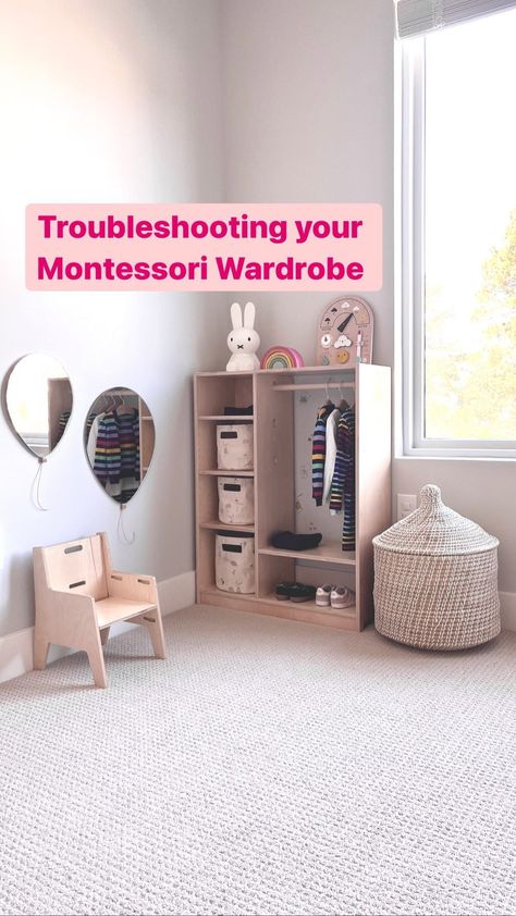 toddlertoddlerlittlestar on Instagram: Montessori Wardrobe So, you decided to set up a Montessori inspired wardrobe, but it doesn’t look like what you see on Instagram? Here… Montessori Closet, Montessori Wardrobe, Montessori Bedroom, Montessori Playroom, Kids Playroom Decor, Green Nursery, Playroom Decor, Built In Wardrobe, Crash Course