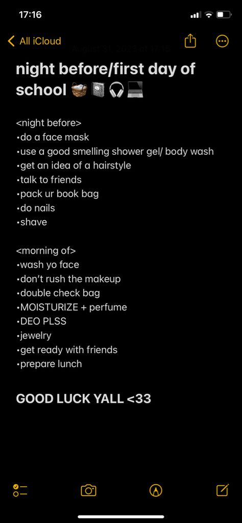 First Day Of School Asthetics, First Day Of School Checklist, Back To School Glow Up Night Before, Night Before First Day Of School Glow Up, Back To School Routine, Night Before First Day Of School Checklist, How To Prepare For School The Night Before, First Day Of School Aesthetic, Might Before First Day Of School