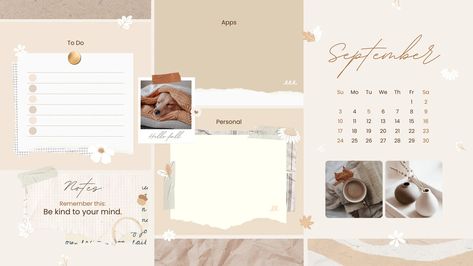 Beige Brown Minimal Aesthetic September 2023 Calendar Organizer Desktop Wallpaper / beige, aesthetic, september, calendar, motivational, wallpaper, scrapbook, autumn, desktop, organizer / #canva #canvatemplate #freetemplate #canvafree September 2023 Desktop Wallpaper, Desktop Wallpaper Template, Aesthetic September, Calendar Organizer, Laptop Organization, Wallpaper Template, Iphone Macbook, September Calendar, Computer Background