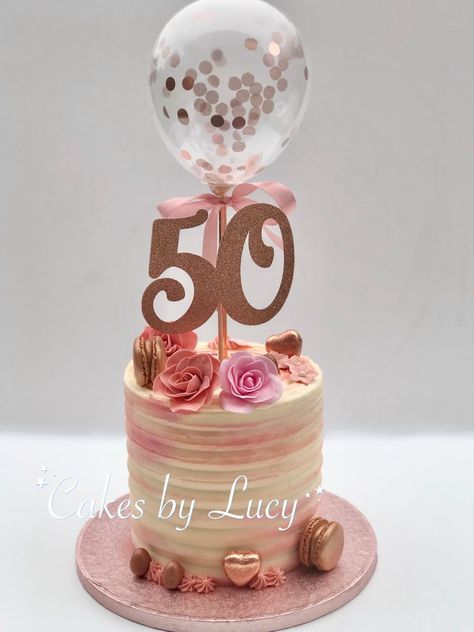 Rose gold & pink cake 50th birthday 50th Birthday Cake For Women Unique, Pink 50th Birthday Cake, 50 Birthday Cake Ideas For Women, Gold Pink Cake, Cake 50th Birthday, 50th Birthday Pink, Healthy Baking Alternatives, Sugar Free Pastries, Cake Women