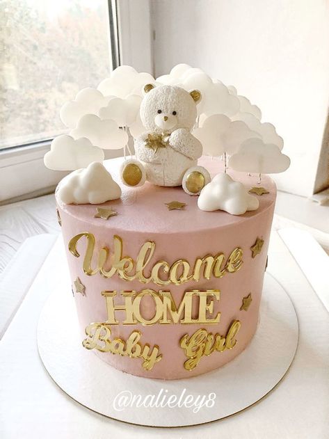 Cake For Welcome Home, New Baby Cakes Girl, Welcome Baby Girl Cake Ideas, Cake For Newborn Baby Girl, Welcome Home Baby Girl Decorations Decor, Welcome Home Cake Ideas, Welcome Home Baby Cake, Baby Welcome Cake, Welcome Baby Girl Cake