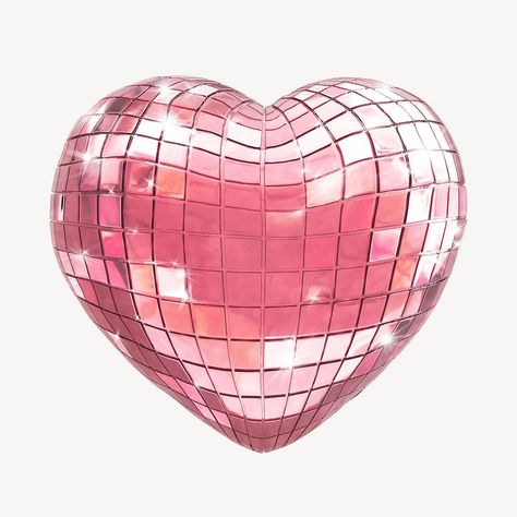 Pink disco heart, 3D Valentine's graphic | premium image by rawpixel.com / Nunny Disco Pink Aesthetic, Disk Aesthetic, Heart Shaped Disco Ball, Disco Icons, Pink Hearts Aesthetic, Png Icons Pink, Valentines Graphic Design, Heart Disco Ball, Wall Prints Pink