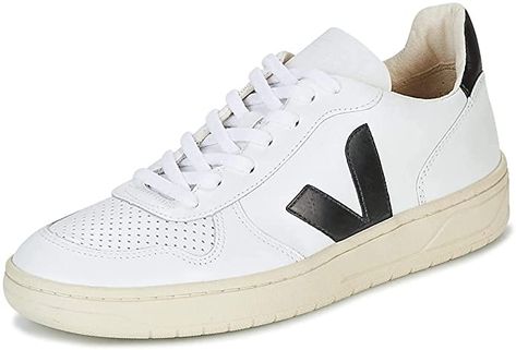 Amazon.com | Veja Women's V-10 Lace Up Sneakers, Extra White/Black, 7 Medium US | Fashion Sneakers Us Fashion, Making A Difference, Lace Up Sneakers, Hummel Sneaker, Sneaker Brands, Black 7, Fashion Sneakers, Leather Sneakers, Sneakers Fashion