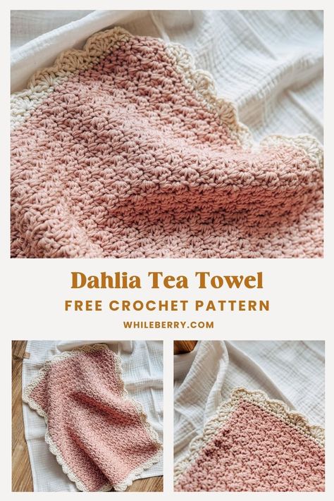 Free Bridgerton-Inspired Kitchen Towel Crochet Pattern - Dahlia Tea Towel — Whileberry | Modern Knitting Patterns, Classes and Tutorials Crochet Kitchen Towel Pattern, Crochet Tea Towels, Crochet Dishtowel Free Pattern, Crochet Hand Towels, Crochet Towel Pattern, Dish Towel Crochet, Crochet Tea Towel, Kitchen Towel Crochet, Crochet Towels