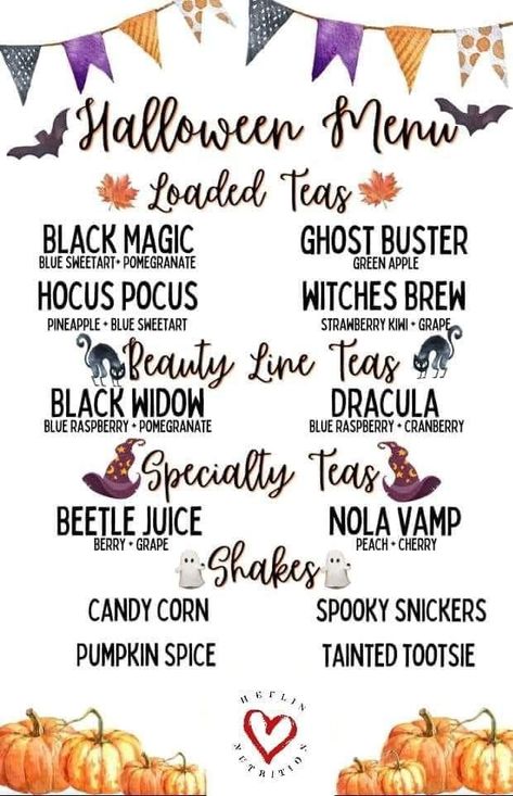 Halloween Herbalife Tea, Halloween Herbalife Tea Recipes, Halloween Loaded Teas Herbalife, Halloween Lotus Drinks, Herbalife Halloween, Redbull Drinks, Lotus Drinks, Swig Drinks, Loaded Tea Recipes