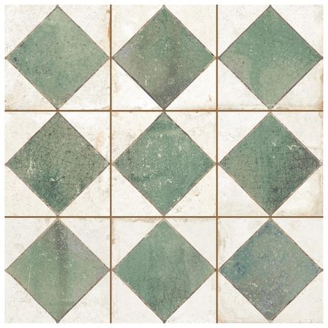 Merola Tile Kings Arles Green 13" x 13" Ceramic Floor and Wall Tile - Bed Bath & Beyond - 40544747 Green Outdoor Tiles, Outdoor Spanish Tile, Green Tile Fireplace, Vintage Green Tile, Green Floor Tile, Green Bathroom Tile, Green Tile Floor, 1940s Interior, Mediterranean Bathroom