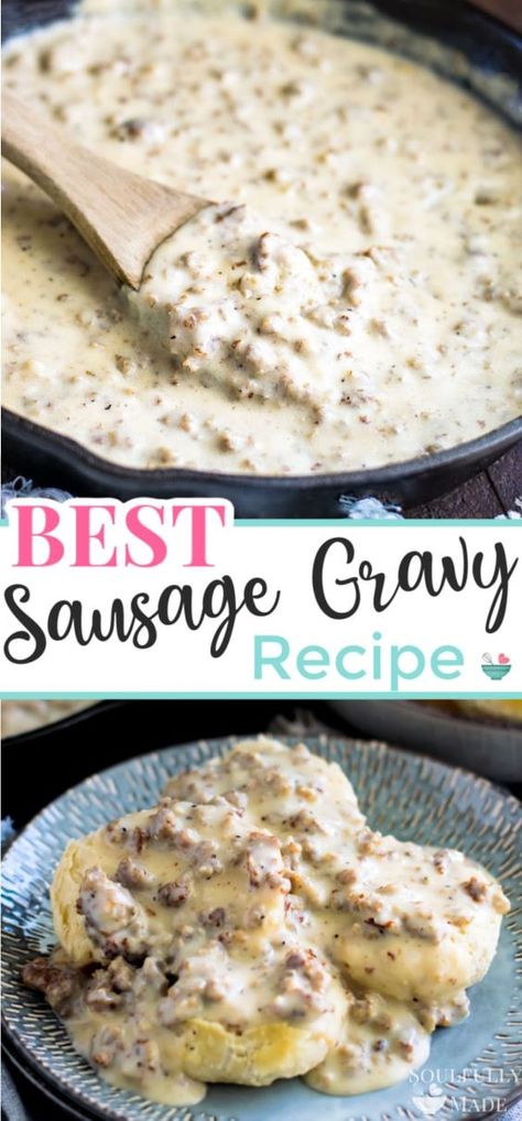 Biscuits and gravy is staple southern breakfast fare! The Best Sausage Gravy Recipe is simple, made from scratch, and ready in 20 minutes. Country comfort food can be quick, delicious, and easy as pie (or in this case gravy) to make! #sausagegravy #biscuitsandgravy #easy #recipe #southern #comfortfood Best Sausage Gravy, Best Sausage Gravy Recipe, Easy Sausage Gravy, Homemade Sausage Gravy, Sausage Gravy Recipe, Southern Breakfast, Southern Recipe, Best Sausage, Ultimate Breakfast