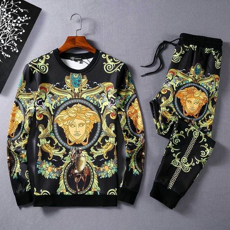 Versace Suits For Men, Versace Clothes, Versace Suits, Versace Suit, Guys Fashion Swag, Versace Leather Jacket, Tracksuits For Men, Designer Jackets For Men, Black Men Fashion Swag