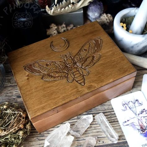 Witch Boxes, Modern Witchcraft, Movie Crafts, Wood Burn Designs, Deaths Head Moth, Pagan Crafts, Focus Your Mind, Witch Shop, Canvas Art Projects