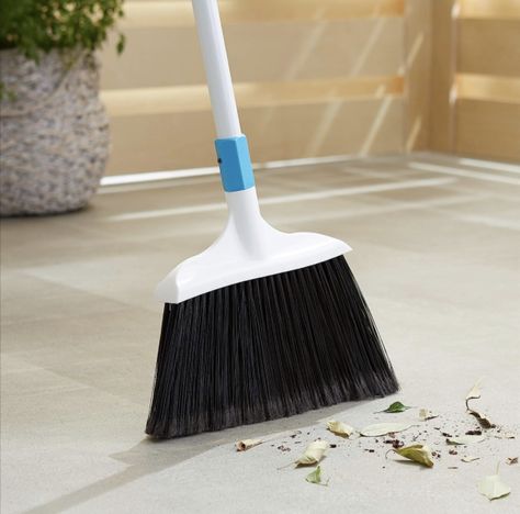 Basics Heavy-Duty Broom, Blue and White, Durable, premium, plastic, recommended for hard floor Plastic Broom, Push Broom, Outdoor Patios, Glass Packaging, Industrial Space, Broom Handle, Amazon Basics, Plastic Items, Cleaning Routine