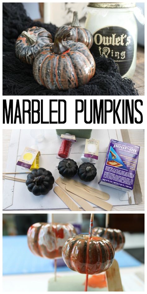 These marbled resin pumpkins are easy to make and perfect for your Halloween and fall decor!  Choose the colors you love and just pour!  via @resincraftsblog Kid Friendly Halloween, Easy Diy Decor, Diy Marble, Thanksgiving Projects, Country Chic Cottage, Rustic Crafts, Easy Halloween Crafts, Diy Home Decor On A Budget, Fall Outdoor Decor