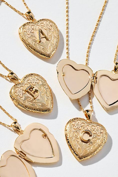 Fancy this: the season’s most treasured giftables. A monogram moment stands out on this functional locket, delicately detailed with a floral design. | Monogram Heart Locket Necklace by Anthropologie in Alphabet, Women's, Gold/Plated Brass Cute Necklaces Aestheti, Cute Rose Gold Necklace, Cute Jewelry Girlfriend, Gold Heart Necklace Wallpaper, Luxury Jewelry Gift For Her, Mom Jewelry Personalized Necklace, Cheap Women's Necklace For Birthday Gift, Birthdya Gifts For Women, Cheap Locket Jewelry For Mother's Day