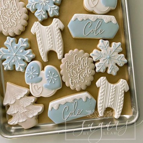 Winter Baby Shower Cookies, Cole Baby, Gender Reveal Cookies, Boy Gender Reveal, Winter Wonderland Baby Shower, Snowflake Cookies, Baby Cookies, Bakery Shop, Baby Shower Winter