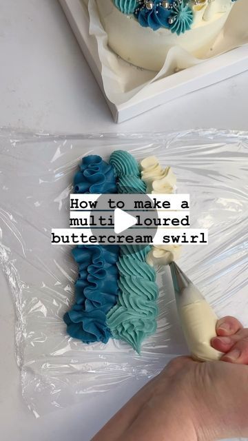 Ombre Frosting Techniques, Icing Swirls On Cake, Top Of Cake Decorating Ideas, Swirl Icing Cake Frosting Techniques, How To Swirl Frosting Colors, Swirl Icing Cake, Teal And Gold Wedding Cake, Two Tone Frosting, Blue Sheet Cake