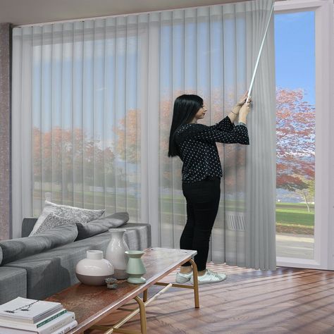 Large Window Coverings, Modern Vertical Blinds, Patio Door Blinds, Sliding Door Window Treatments, Window Seat Kitchen, Vertical Window Blinds, Curtains Living Room Modern, Sheer Blinds, Balloon Curtains