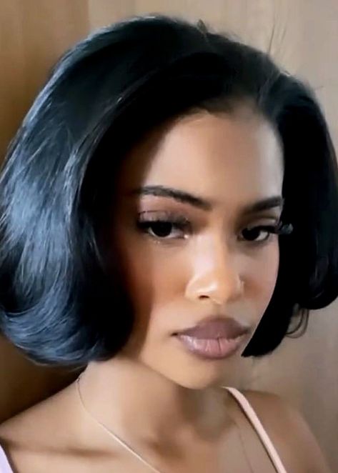 Full Bob Black Women, Short Blowout Black Women, Layered Bob Middle Part, Curtain Bang Bob Black Women, Brazilian Blowout Black Women, Deep Side Part Bob For Black Women, 90s Blowout Black Hair, Short Layered Haircuts Black Women, Round Face Hairstyles Black Women