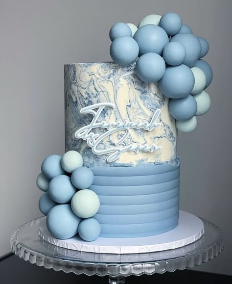 Modern Birthday Cakes, Bubble Cake, Blue Birthday Cakes, Candy Birthday Cakes, Single Tier Cake, Beautiful Cake Designs, Christmas Cake Decorations, Beautiful Birthday Cakes, Blue Cakes